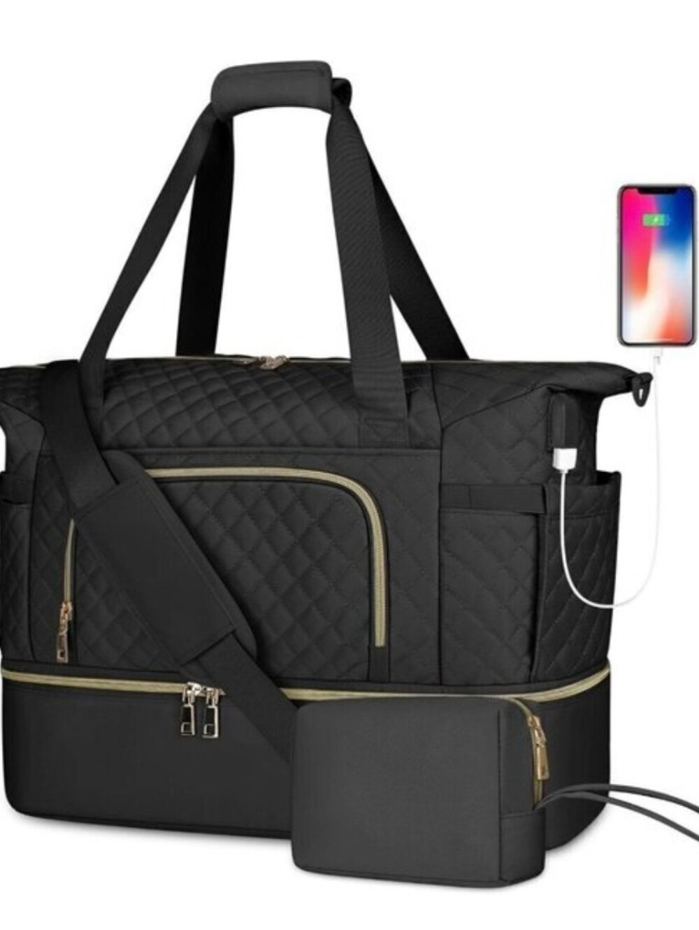Like NEW Quilted Carry On Approved Black Travel Weekender Duffle Tote Bag